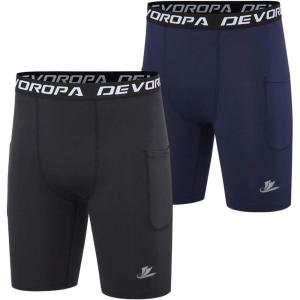 image:imageDEVOROPA Youth Boys Compression Shorts Performance Athletic Base Layers Workout Training Underwear Side PocketBlackNavywith Side Pockets