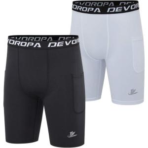 image:imageDEVOROPA Youth Boys Compression Shorts Performance Athletic Base Layers Workout Training Underwear Side PocketBlackWhitewith Side Pockets