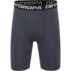 image:imageDEVOROPA Youth Boys Compression Shorts Performance Athletic Base Layers Workout Training Underwear Side PocketGray