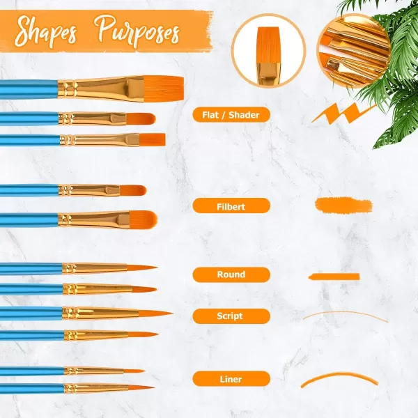 imageSoucolor Acrylic Paint Brushes Set 20Pcs Round Pointed Tip Artist Paintbrushes for Acrylic Painting Oil Watercolor Canvas Boards Rock Body Face Nail Art Halloween Pumpkin Ceramic Crafts SuppliesBlue