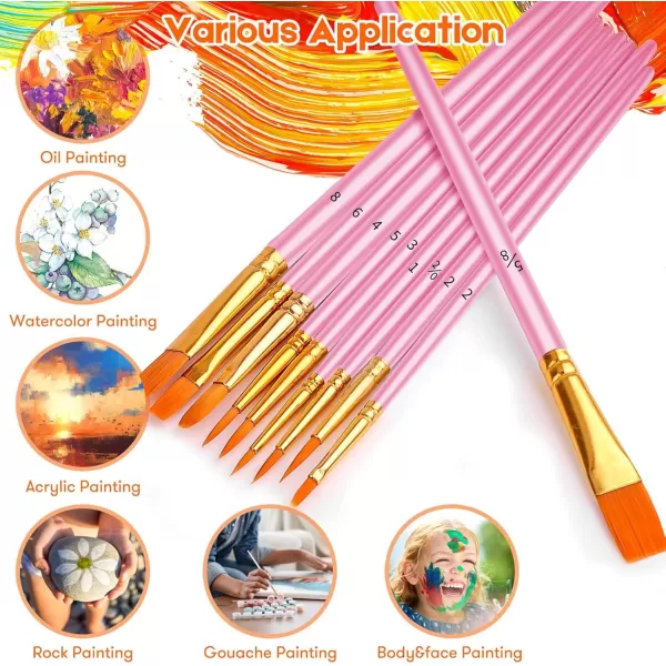 imageSoucolor Acrylic Paint Brushes Set 20Pcs Round Pointed Tip Artist Paintbrushes for Acrylic Painting Oil Watercolor Canvas Boards Rock Body Face Nail Art Halloween Pumpkin Ceramic Crafts SuppliesPink