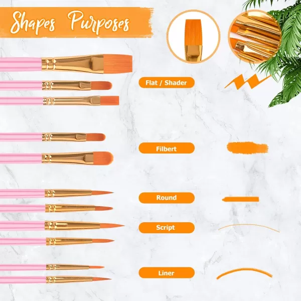 imageSoucolor Acrylic Paint Brushes Set 20Pcs Round Pointed Tip Artist Paintbrushes for Acrylic Painting Oil Watercolor Canvas Boards Rock Body Face Nail Art Halloween Pumpkin Ceramic Crafts SuppliesPink
