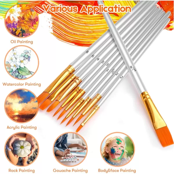 imageSoucolor Acrylic Paint Brushes Set 20Pcs Round Pointed Tip Artist Paintbrushes for Acrylic Painting Oil Watercolor Canvas Boards Rock Body Face Nail Art Halloween Pumpkin Ceramic Crafts Supplies