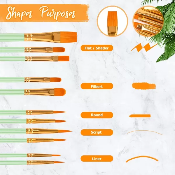 imageSoucolor Acrylic Paint Brushes Set 20Pcs Round Pointed Tip Artist Paintbrushes for Acrylic Painting Oil Watercolor Canvas Boards Rock Body Face Nail Art Halloween Pumpkin Ceramic Crafts SuppliesMint Green