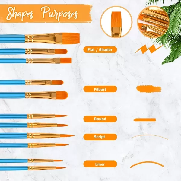 imageSoucolor Acrylic Paint Brushes Set 20Pcs Round Pointed Tip Artist Paintbrushes for Acrylic Painting Oil Watercolor Canvas Boards Rock Body Face Nail Art Halloween Pumpkin Ceramic Crafts SuppliesBlue