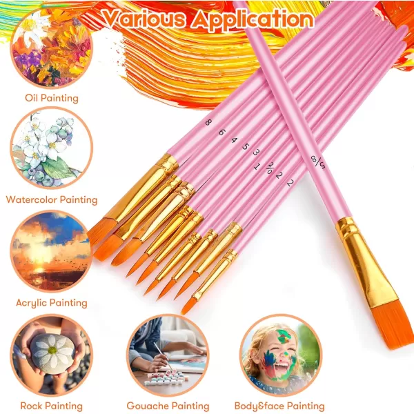 imageSoucolor Acrylic Paint Brushes Set 20Pcs Round Pointed Tip Artist Paintbrushes for Acrylic Painting Oil Watercolor Canvas Boards Rock Body Face Nail Art Halloween Pumpkin Ceramic Crafts SuppliesPink