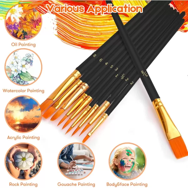 imageSoucolor Acrylic Paint Brushes Set 20Pcs Round Pointed Tip Artist Paintbrushes for Acrylic Painting Oil Watercolor Canvas Boards Rock Body Face Nail Art Halloween Pumpkin Ceramic Crafts SuppliesBlack