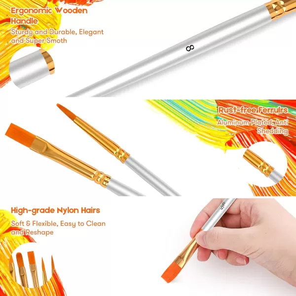 imageSoucolor Acrylic Paint Brushes Set 20Pcs Round Pointed Tip Artist Paintbrushes for Acrylic Painting Oil Watercolor Canvas Boards Rock Body Face Nail Art Halloween Pumpkin Ceramic Crafts Supplies