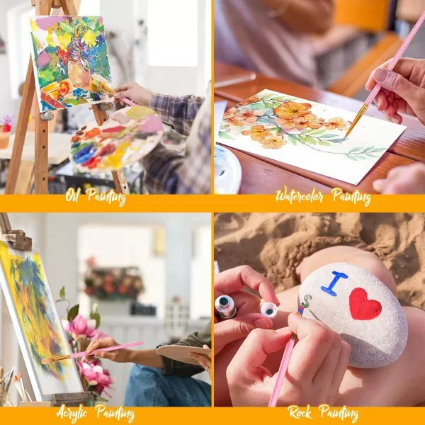 imageSoucolor Acrylic Paint Brushes Set 20Pcs Round Pointed Tip Artist Paintbrushes for Acrylic Painting Oil Watercolor Canvas Boards Rock Body Face Nail Art Halloween Pumpkin Ceramic Crafts SuppliesPink