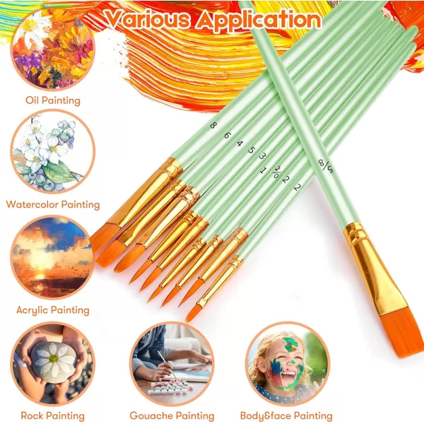 imageSoucolor Acrylic Paint Brushes Set 20Pcs Round Pointed Tip Artist Paintbrushes for Acrylic Painting Oil Watercolor Canvas Boards Rock Body Face Nail Art Halloween Pumpkin Ceramic Crafts SuppliesMint Green