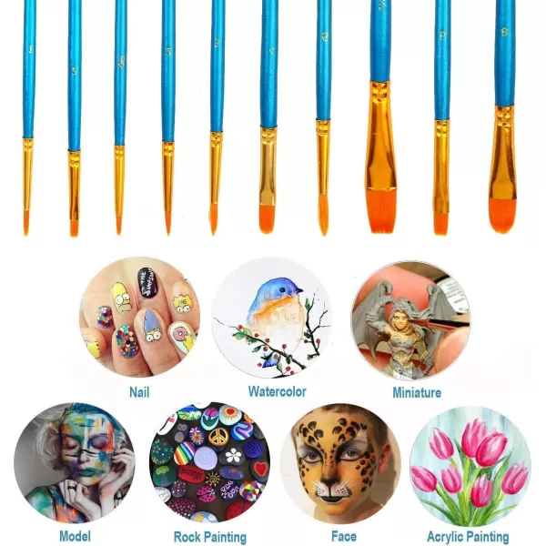 imageSoucolor Acrylic Paint Brushes Set 20Pcs Round Pointed Tip Artist Paintbrushes for Acrylic Painting Oil Watercolor Canvas Boards Rock Body Face Nail Art Halloween Pumpkin Ceramic Crafts SuppliesBlue