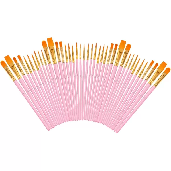 imageSoucolor Acrylic Paint Brushes Set 20Pcs Round Pointed Tip Artist Paintbrushes for Acrylic Painting Oil Watercolor Canvas Boards Rock Body Face Nail Art Halloween Pumpkin Ceramic Crafts SuppliesPink