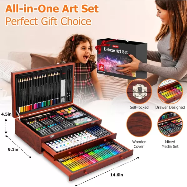 imageSoucolor Art Supplies 192Pack Deluxe Art Set Drawing Painting Supplies Art Kit with Acrylic Pad Watercolor Pad Sketch Book Canvases Acrylic Paint Crayons Pencils Gifts for Artists Adults KidsBrown