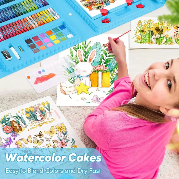 imageSoucolor Art Supplies 283 Pieces Drawing Set Art Kits with Trifold Easel 2 Drawing Pads 1 Coloring Book Crayons Pastels Arts and Crafts Gifts Case for Kids Girls Boys Teens Beginners PurpleBlue