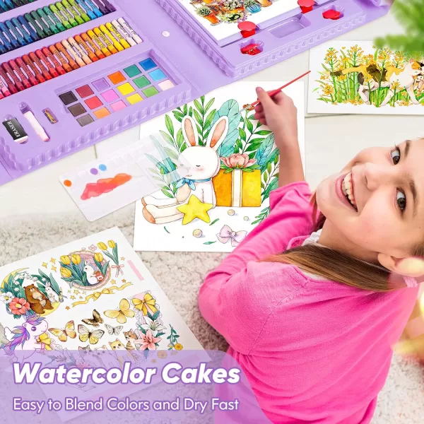 imageSoucolor Art Supplies 283 Pieces Drawing Set Art Kits with Trifold Easel 2 Drawing Pads 1 Coloring Book Crayons Pastels Arts and Crafts Gifts Case for Kids Girls Boys Teens Beginners PurplePurple