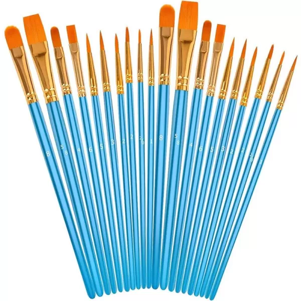 imageSoucolor Acrylic Paint Brushes Set 20Pcs Round Pointed Tip Artist Paintbrushes for Acrylic Painting Oil Watercolor Canvas Boards Rock Body Face Nail Art Halloween Pumpkin Ceramic Crafts SuppliesBlue