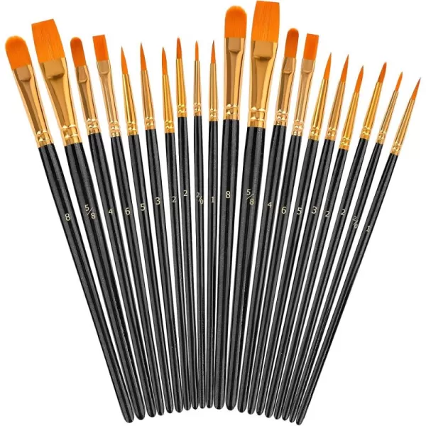 imageSoucolor Acrylic Paint Brushes Set 20Pcs Round Pointed Tip Artist Paintbrushes for Acrylic Painting Oil Watercolor Canvas Boards Rock Body Face Nail Art Halloween Pumpkin Ceramic Crafts SuppliesBlack