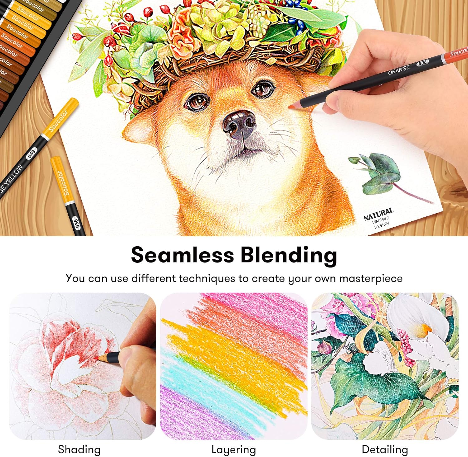 imageSoucolor 180Color Artist Colored Pencils Set for Adult Coloring Books Soft Core Professional Numbered Art Drawing Pencils for Sketching Shading Blending Crafting Gift Tin Box for Beginners Kids