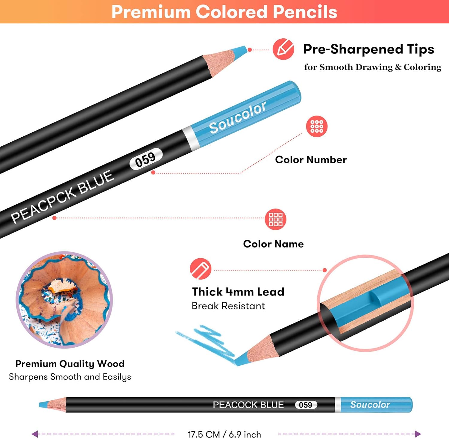 imageSoucolor 180Color Artist Colored Pencils Set for Adult Coloring Books Soft Core Professional Numbered Art Drawing Pencils for Sketching Shading Blending Crafting Gift Tin Box for Beginners Kids