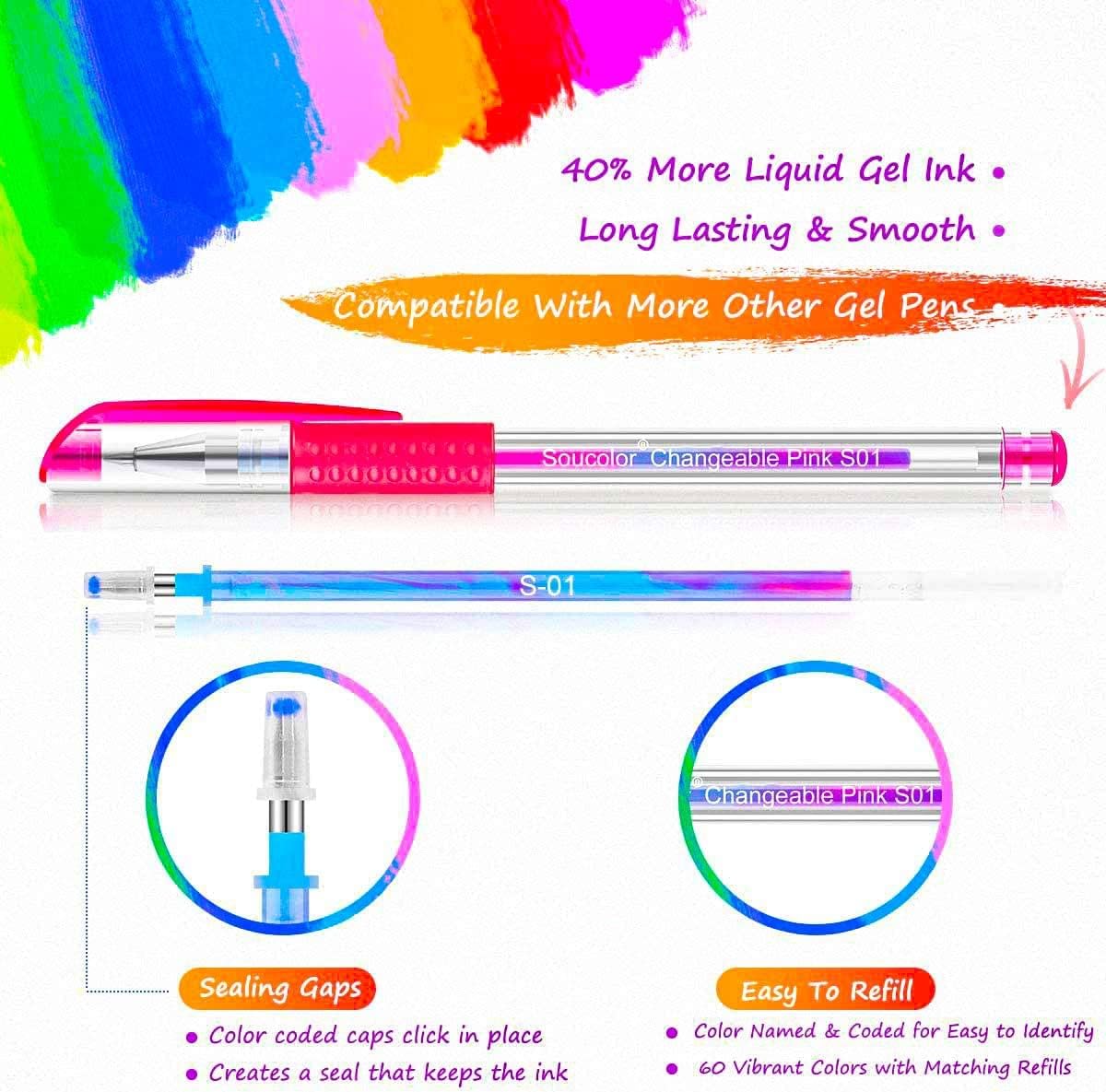 imageSoucolor Art Supplies for Adults Teen Girls Boys Kids Deluxe 120 Pack Colored Gel Pens for Adult Coloring Books 60 Gel Pens 60 Refills and Travel Case with 40 More Ink Markers SetPurple