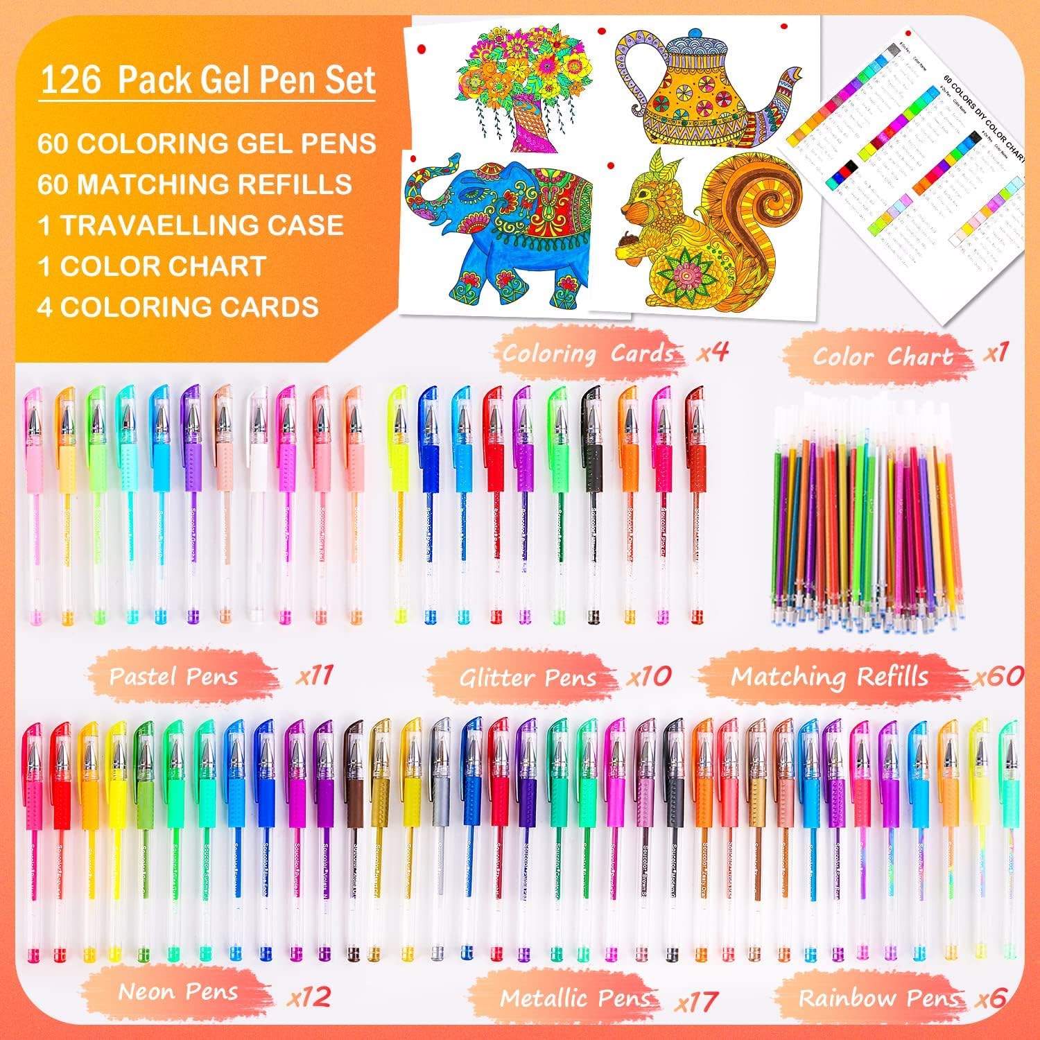 imageSoucolor Art Supplies for Adults Teen Girls Boys Kids Deluxe 120 Pack Colored Gel Pens for Adult Coloring Books 60 Gel Pens 60 Refills and Travel Case with 40 More Ink Markers SetPurple