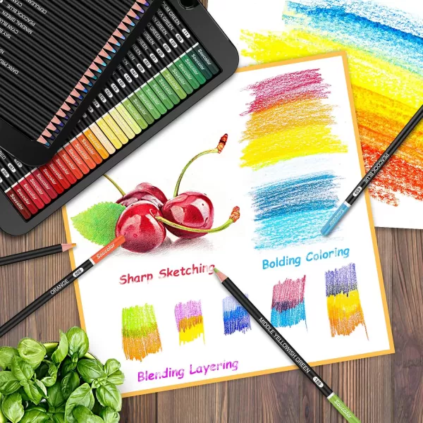 imageSoucolor 180Color Artist Colored Pencils Set for Adult Coloring Books Soft Core Professional Numbered Art Drawing Pencils for Sketching Shading Blending Crafting Gift Tin Box for Beginners Kids