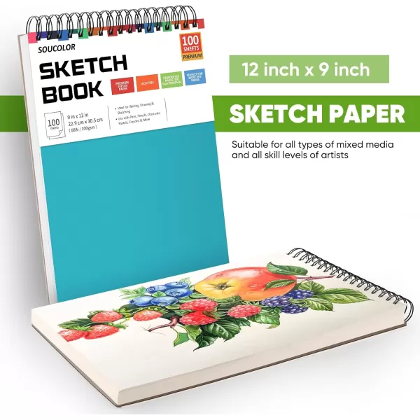 imageSoucolor 9quot x 12quot Aesthetic Sketch Book 1Pack 100 Sheets School Supplies Cute Sketchbook for Women Japanese Stationary Sketching Supplies for Kids Teen Girl Gifts Birthday Gifts Pastel PurpleAqua Sky