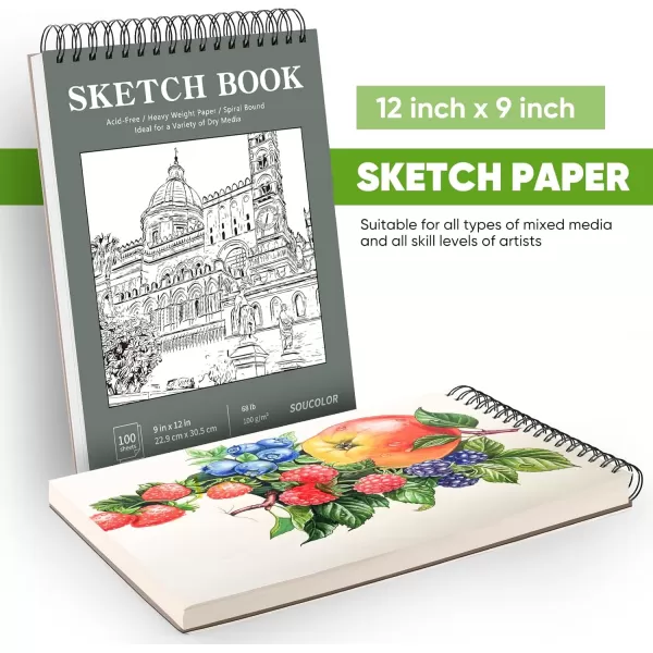 imageSoucolor 9quot x 12quot Aesthetic Sketch Book 1Pack 100 Sheets School Supplies Cute Sketchbook for Women Japanese Stationary Sketching Supplies for Kids Teen Girl Gifts Birthday Gifts Pastel PurpleGreen