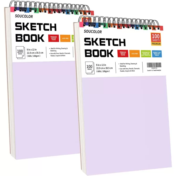 imageSoucolor 9quot x 12quot Aesthetic Sketch Book 1Pack 100 Sheets School Supplies Cute Sketchbook for Women Japanese Stationary Sketching Supplies for Kids Teen Girl Gifts Birthday Gifts Pastel PurplePurple
