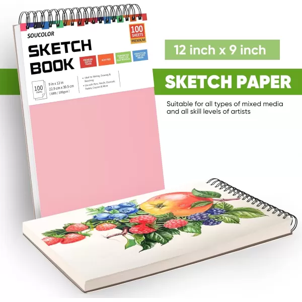 imageSoucolor 9quot x 12quot Aesthetic Sketch Book 1Pack 100 Sheets School Supplies Cute Sketchbook for Women Japanese Stationary Sketching Supplies for Kids Teen Girl Gifts Birthday Gifts Pastel PurplePinkPurple