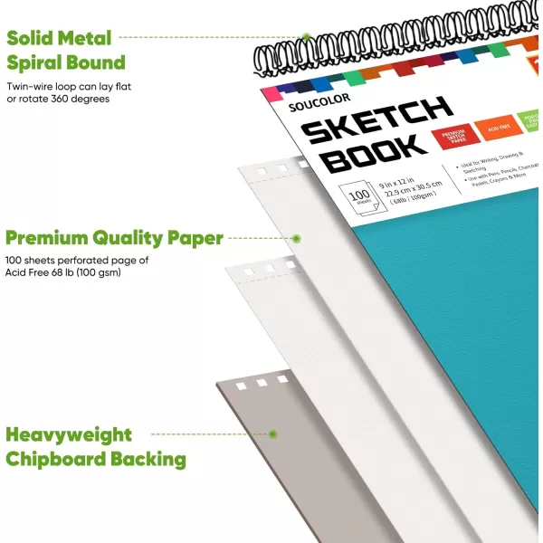 imageSoucolor 9quot x 12quot Aesthetic Sketch Book 1Pack 100 Sheets School Supplies Cute Sketchbook for Women Japanese Stationary Sketching Supplies for Kids Teen Girl Gifts Birthday Gifts Pastel PurpleAqua Sky