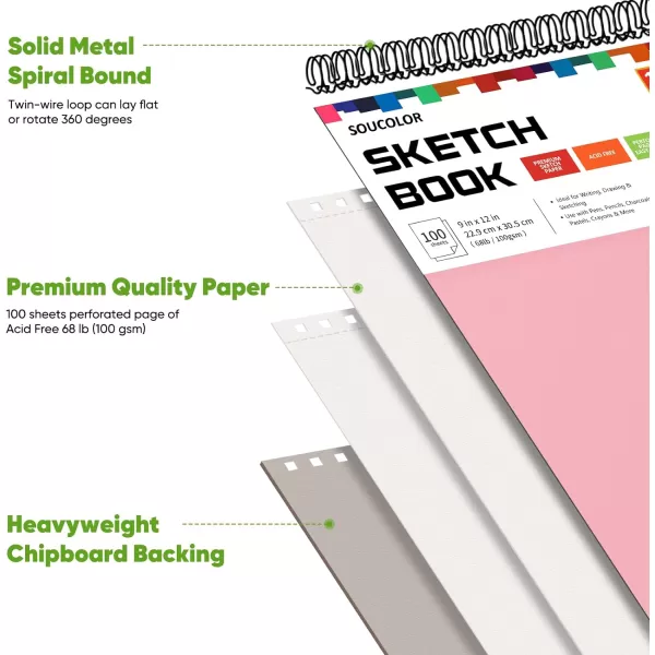 imageSoucolor 9quot x 12quot Aesthetic Sketch Book 1Pack 100 Sheets School Supplies Cute Sketchbook for Women Japanese Stationary Sketching Supplies for Kids Teen Girl Gifts Birthday Gifts Pastel PurplePink