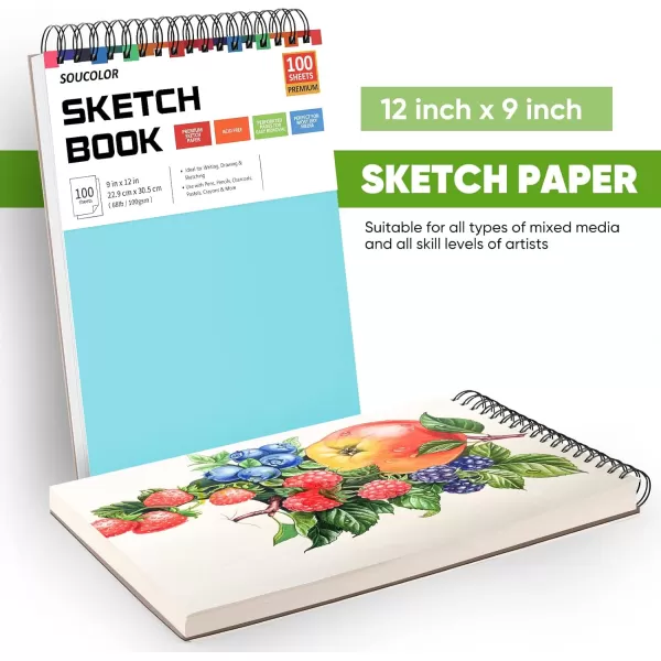imageSoucolor 9quot x 12quot Aesthetic Sketch Book 1Pack 100 Sheets School Supplies Cute Sketchbook for Women Japanese Stationary Sketching Supplies for Kids Teen Girl Gifts Birthday Gifts Pastel PurpleBlue