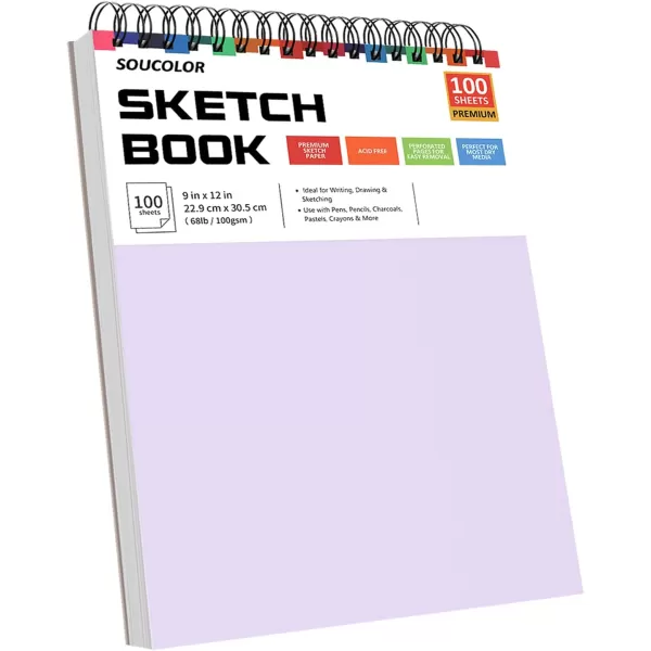 imageSoucolor 9quot x 12quot Aesthetic Sketch Book 1Pack 100 Sheets School Supplies Cute Sketchbook for Women Japanese Stationary Sketching Supplies for Kids Teen Girl Gifts Birthday Gifts Pastel PurpleBluePurple
