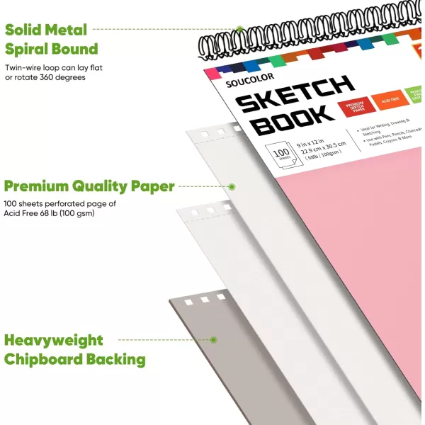 imageSoucolor 9quot x 12quot Aesthetic Sketch Book 1Pack 100 Sheets School Supplies Cute Sketchbook for Women Japanese Stationary Sketching Supplies for Kids Teen Girl Gifts Birthday Gifts Pastel PurpleBluePink