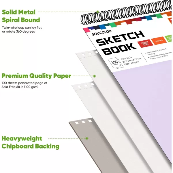 imageSoucolor 9quot x 12quot Aesthetic Sketch Book 1Pack 100 Sheets School Supplies Cute Sketchbook for Women Japanese Stationary Sketching Supplies for Kids Teen Girl Gifts Birthday Gifts Pastel PurplePurple