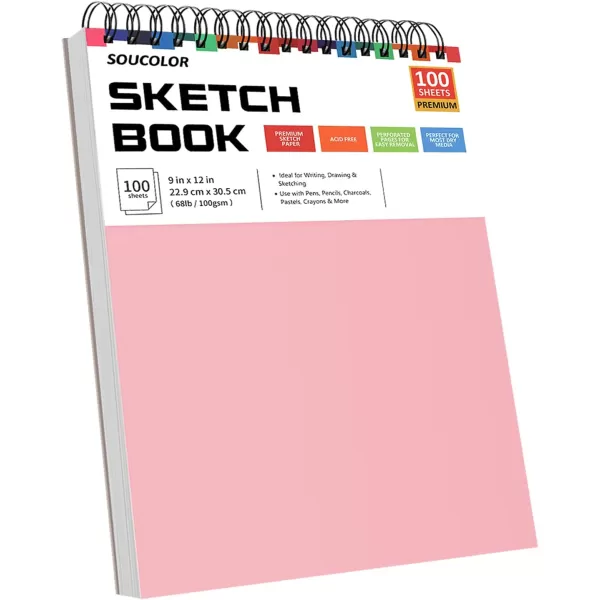 imageSoucolor 9quot x 12quot Aesthetic Sketch Book 1Pack 100 Sheets School Supplies Cute Sketchbook for Women Japanese Stationary Sketching Supplies for Kids Teen Girl Gifts Birthday Gifts Pastel PurpleBluePink