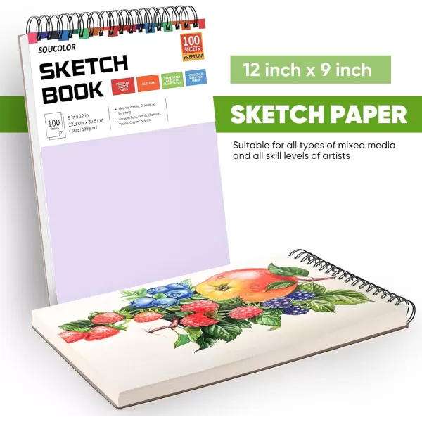 imageSoucolor 9quot x 12quot Aesthetic Sketch Book 1Pack 100 Sheets School Supplies Cute Sketchbook for Women Japanese Stationary Sketching Supplies for Kids Teen Girl Gifts Birthday Gifts Pastel PurpleBluePurple