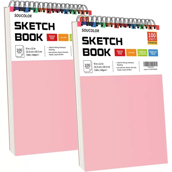 imageSoucolor 9quot x 12quot Aesthetic Sketch Book 1Pack 100 Sheets School Supplies Cute Sketchbook for Women Japanese Stationary Sketching Supplies for Kids Teen Girl Gifts Birthday Gifts Pastel PurplePink