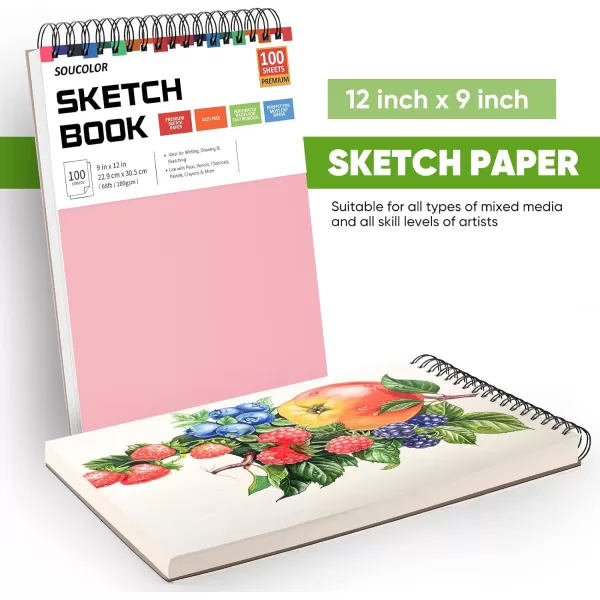 imageSoucolor 9quot x 12quot Aesthetic Sketch Book 1Pack 100 Sheets School Supplies Cute Sketchbook for Women Japanese Stationary Sketching Supplies for Kids Teen Girl Gifts Birthday Gifts Pastel PurplePink