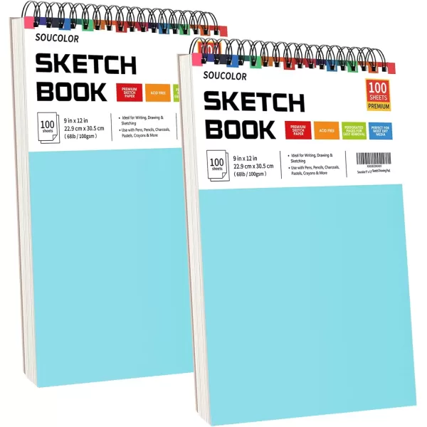imageSoucolor 9quot x 12quot Aesthetic Sketch Book 1Pack 100 Sheets School Supplies Cute Sketchbook for Women Japanese Stationary Sketching Supplies for Kids Teen Girl Gifts Birthday Gifts Pastel PurpleBlue