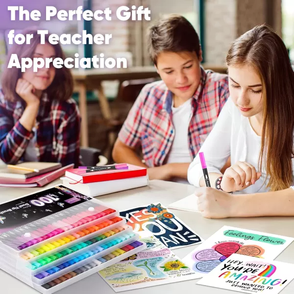 imageSoucolor Art Brush Markers Pens for Adult Coloring Books 34 Colors Numbered Dual Tip Brush and Fine Point Marker Pen for Kids Note taking Planner Lettering Calligraphy Drawing Preppy School Stuff100 Colors