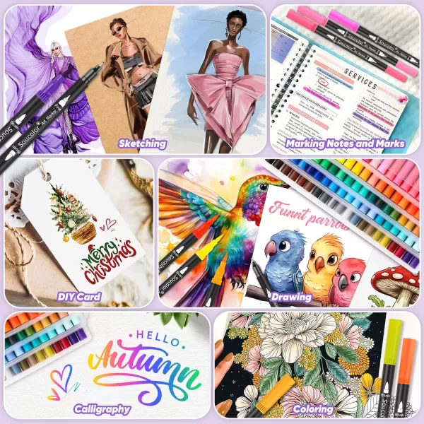 imageSoucolor Art Brush Markers Pens for Adult Coloring Books 34 Colors Numbered Dual Tip Brush and Fine Point Marker Pen for Kids Note taking Planner Lettering Calligraphy Drawing Preppy School Stuff100 Colors