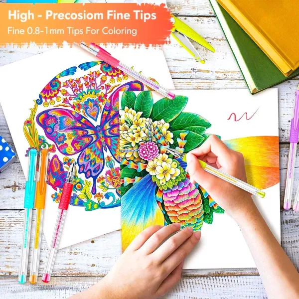 imageSoucolor Art Supplies for Adults Teen Girls Boys Kids Deluxe 120 Pack Colored Gel Pens for Adult Coloring Books 60 Gel Pens 60 Refills and Travel Case with 40 More Ink Markers SetPurple