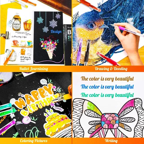 imageSoucolor Glitter Gel Pens for Adult Coloring Books 120 Pack60 Glitter Pens 60 Refills and Travel Case 40 More Ink Markers Set for Drawing Doodling Journaling Craft Art Supplies BlueBlack