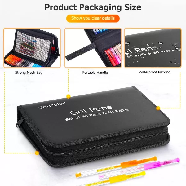 imageSoucolor Glitter Gel Pens for Adult Coloring Books 120 Pack60 Glitter Pens 60 Refills and Travel Case 40 More Ink Markers Set for Drawing Doodling Journaling Craft Art Supplies BlueBlack