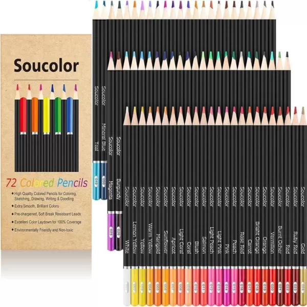 imageSoucolor 72Color Colored Pencils for Adult Coloring Books Back to School Supplies Soft Core Artist Sketching Drawing Pencils Drawing Supplies Art Supplies Kit for Adults Kids Coloring Pencils SetMulticolor