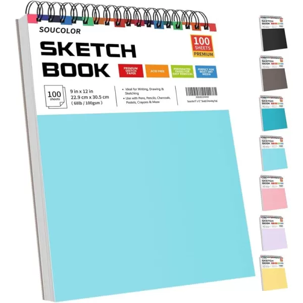 imageSoucolor 9quot x 12quot Aesthetic Sketch Book 1Pack 100 Sheets School Supplies Cute Sketchbook for Women Japanese Stationary Sketching Supplies for Kids Teen Girl Gifts Birthday Gifts Pastel PurpleBlue