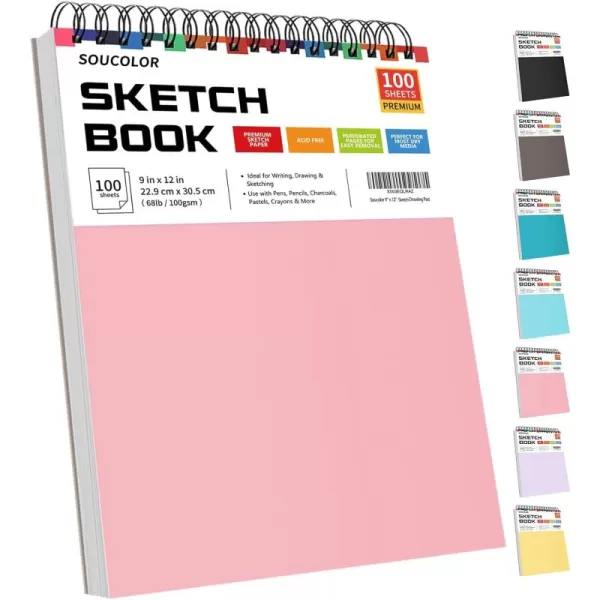 imageSoucolor 9quot x 12quot Aesthetic Sketch Book 1Pack 100 Sheets School Supplies Cute Sketchbook for Women Japanese Stationary Sketching Supplies for Kids Teen Girl Gifts Birthday Gifts Pastel PurplePink