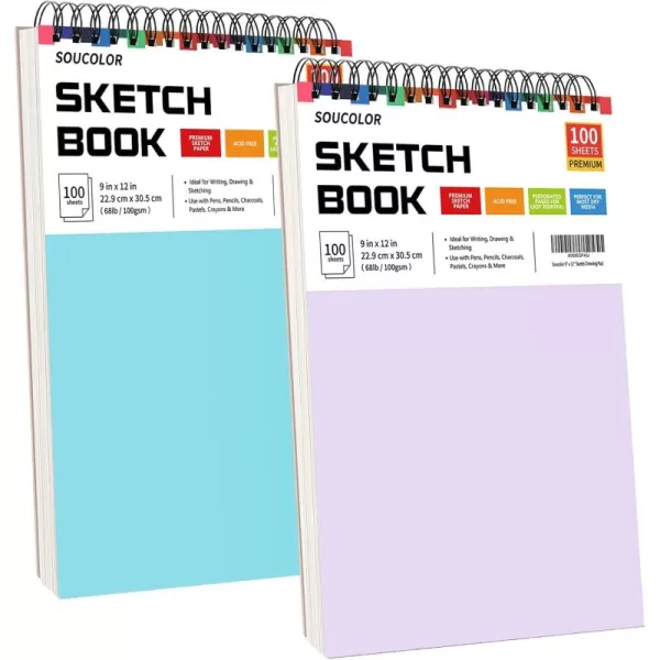 imageSoucolor 9quot x 12quot Aesthetic Sketch Book 1Pack 100 Sheets School Supplies Cute Sketchbook for Women Japanese Stationary Sketching Supplies for Kids Teen Girl Gifts Birthday Gifts Pastel PurpleBluePurple